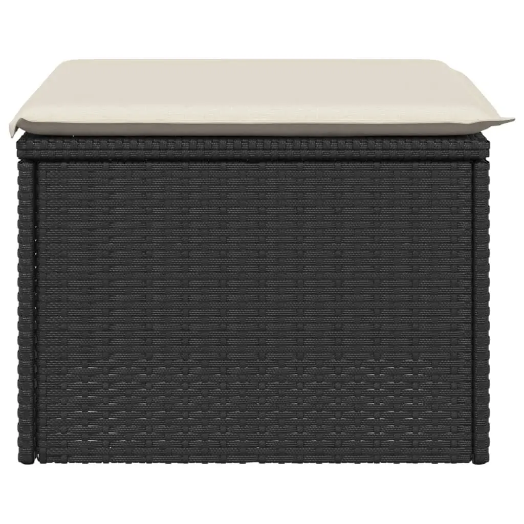 Garden Stool Storage Cushioned Seat Outdoor Furniture 55 x 55 x 37 cm Black Poly Rattan