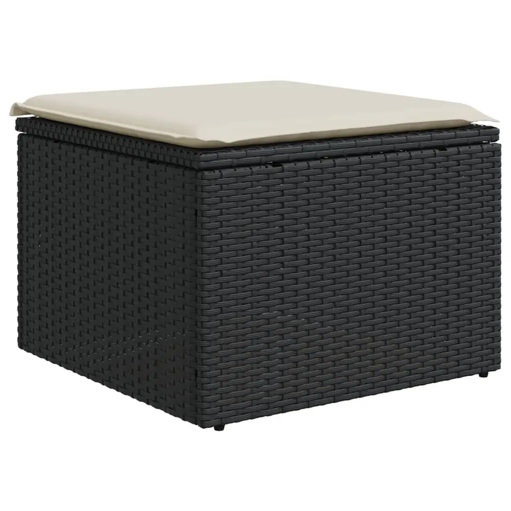 Garden Stool with Storage Cushion Outdoor Furniture 55x55x37cm Black Poly Rattan