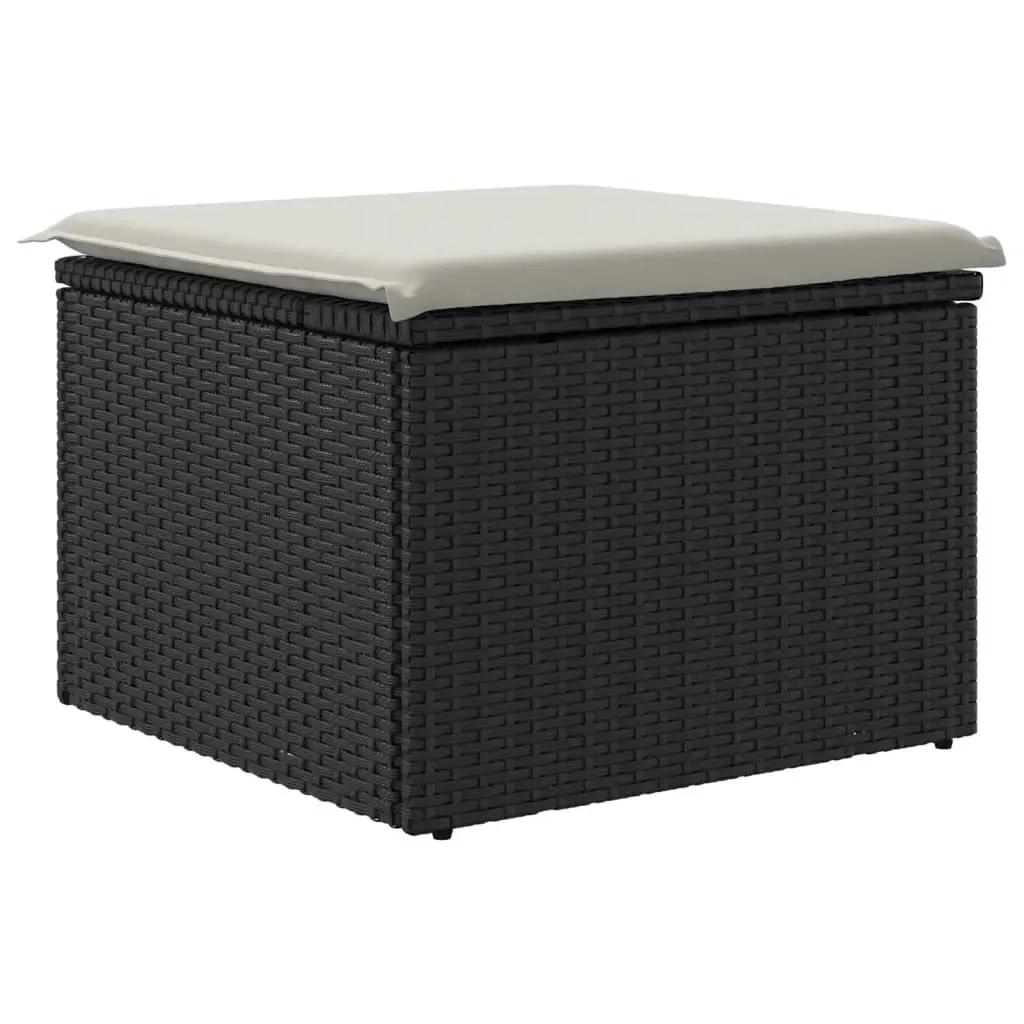 Garden Stool with Storage Cushion Outdoor Furniture 55x55x37cm Black Poly Rattan