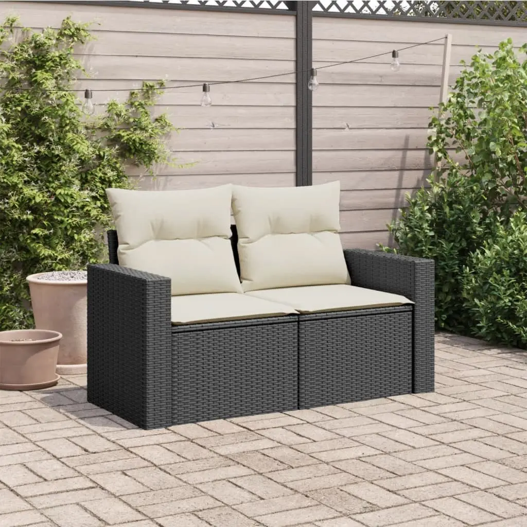 2-Seater Garden Sofa Outdoor Relaxation Black PE Rattan with Cushions