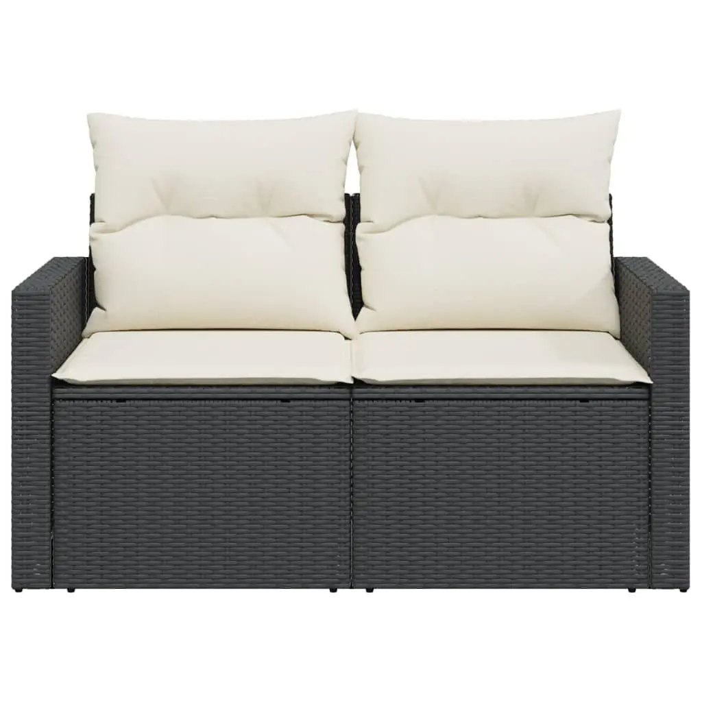 2-Seater Garden Sofa Outdoor Relaxation Black PE Rattan with Cushions