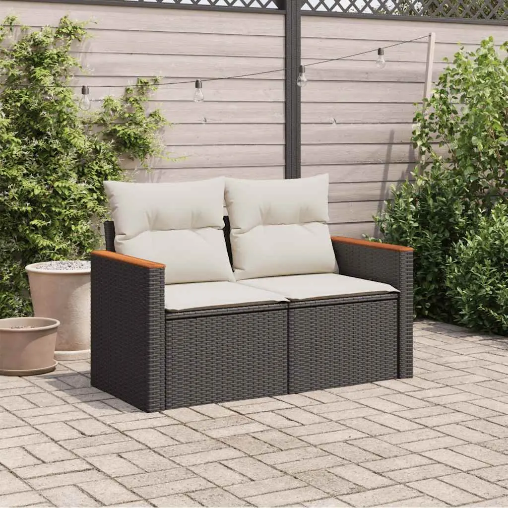 2-Seater Garden Sofa Outdoor Patio Furniture Black Poly Rattan