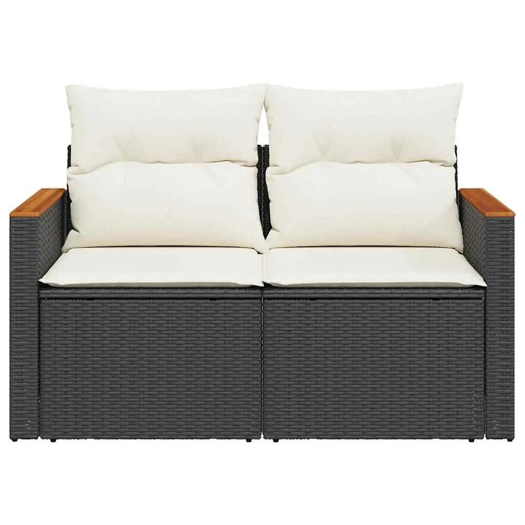 2-Seater Garden Sofa Outdoor Patio Furniture Black Poly Rattan