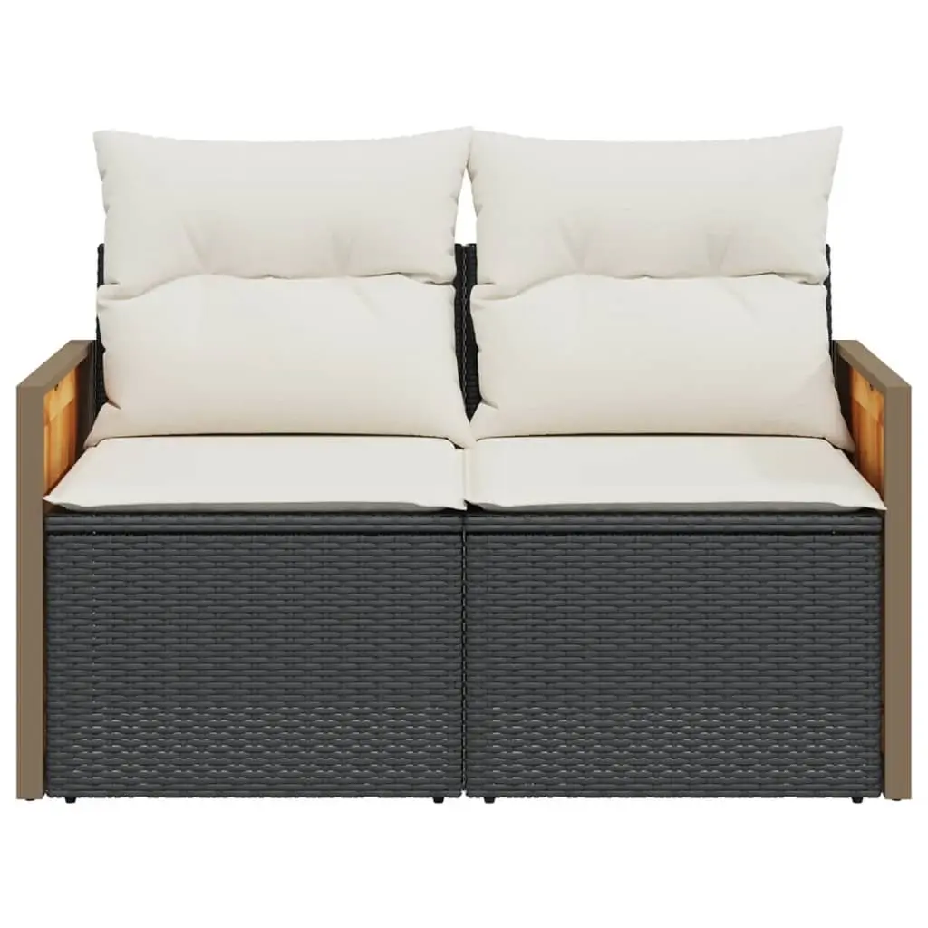 2-Seater Garden Sofa Outdoor Relaxation Black Rattan