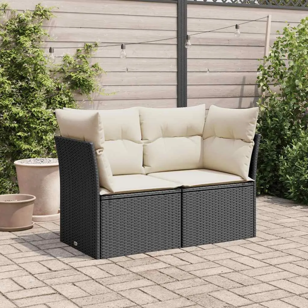 2-Seater Garden Sofa Outdoor Lounge Seat Black Rattan with Cushions and Storage