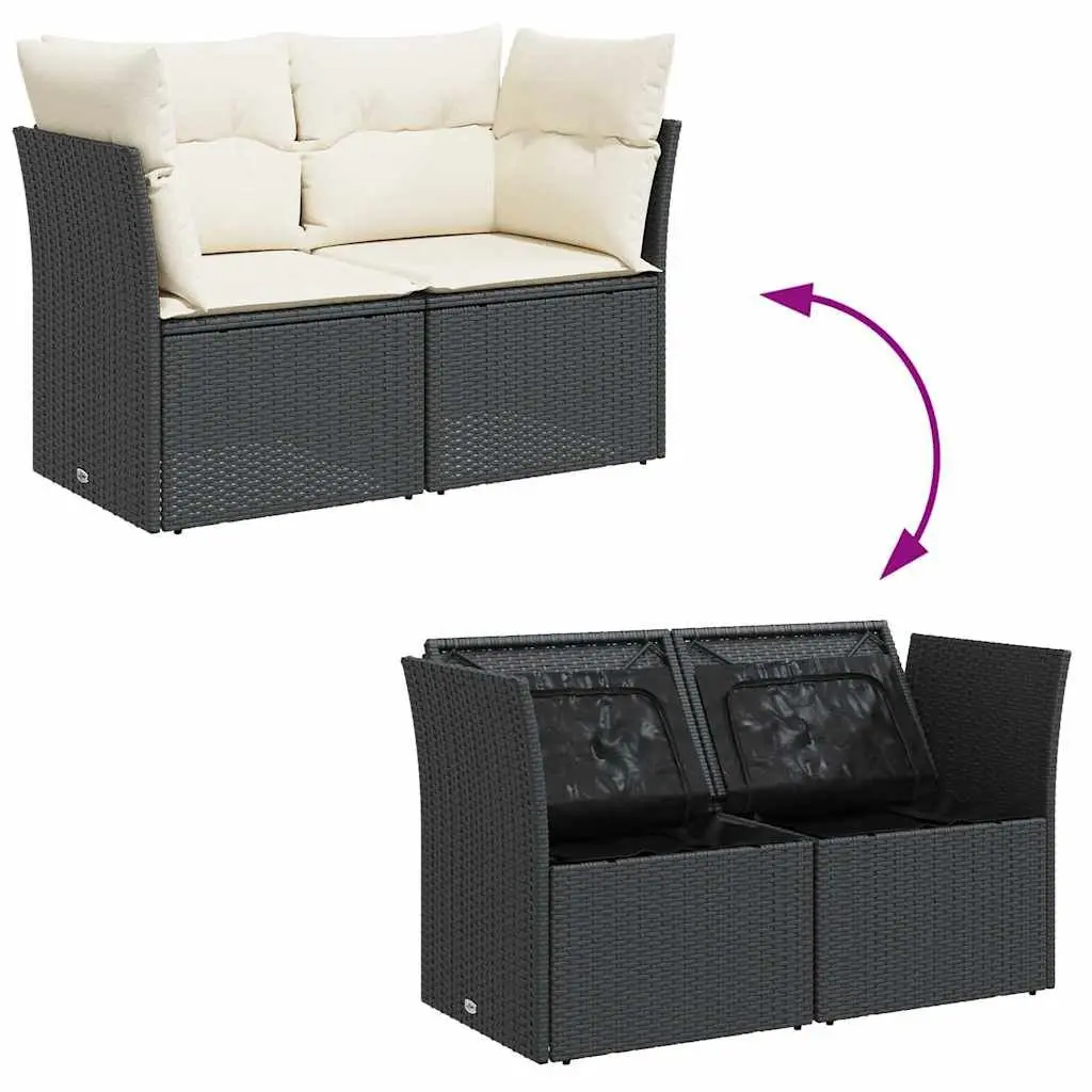 2-Seater Garden Sofa Outdoor Lounge Seat Black Rattan with Cushions and Storage