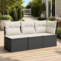 Comfortable Black Garden Sofa: 3-Seater with Storage Cushions