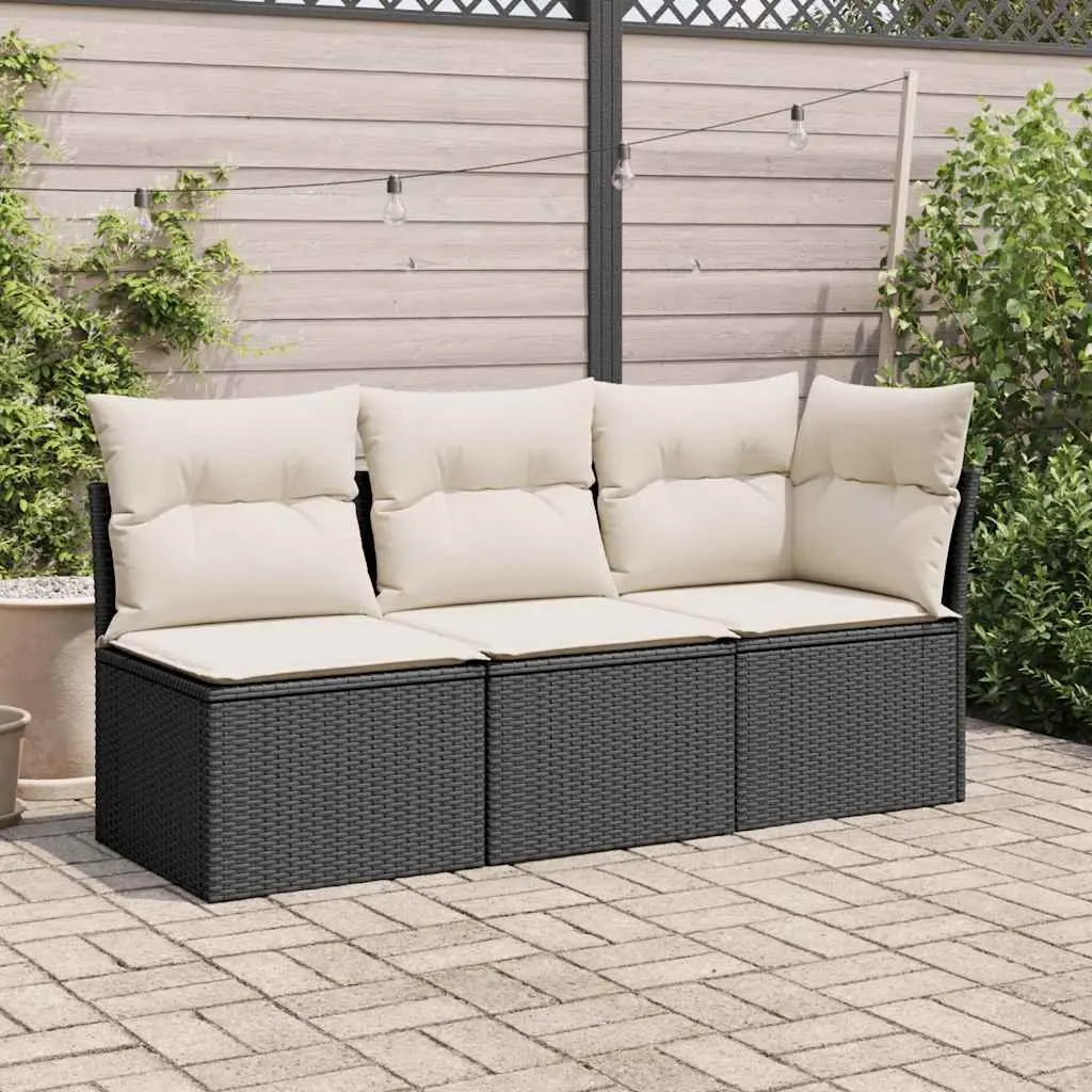 3-Seater Outdoor Garden Sofa with Storage Cushions Modular Patio Seating Black