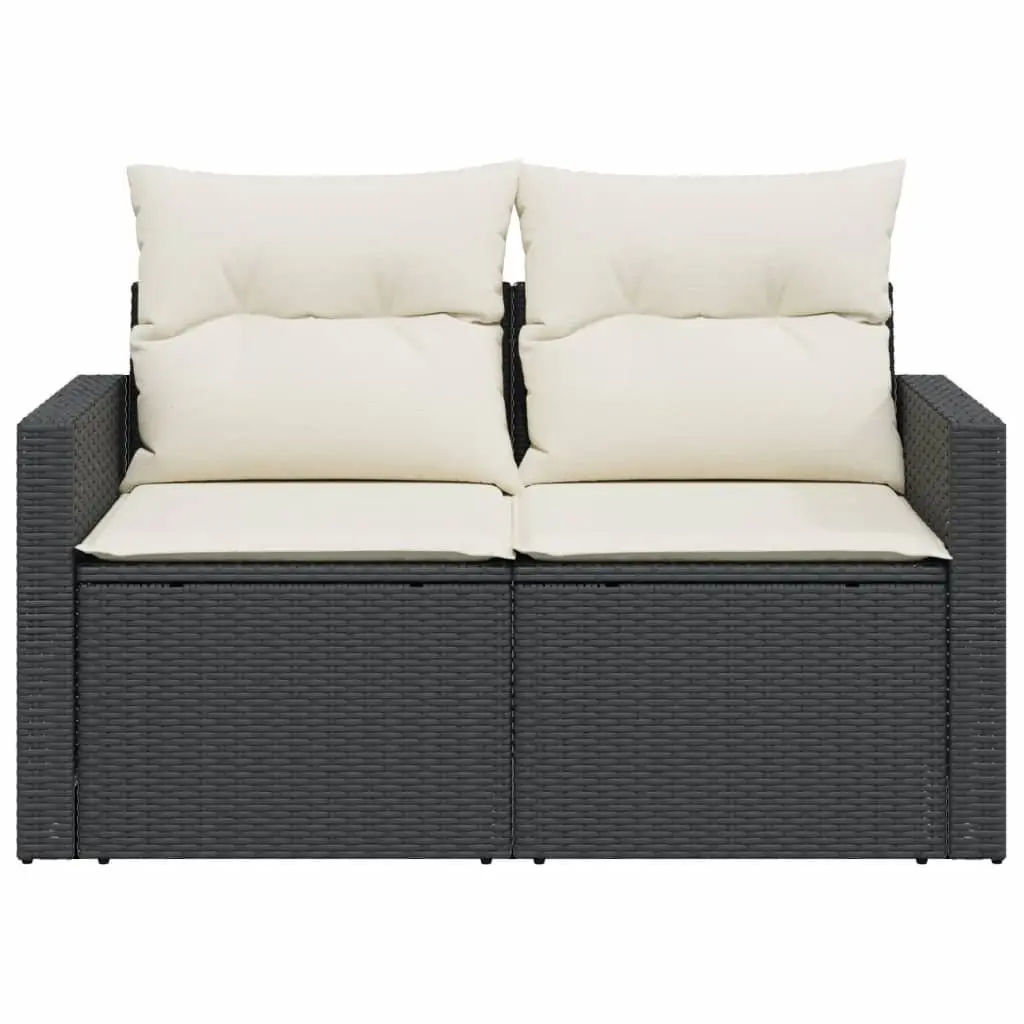 2-Seater Outdoor Garden Sofa Black Poly Rattan Storage Cushions