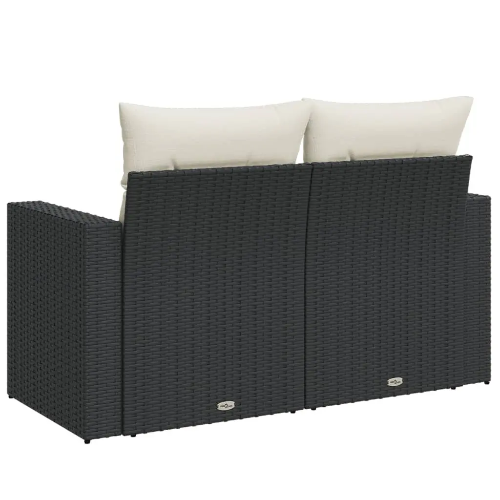 2-Seater Outdoor Garden Sofa Black Poly Rattan Storage Cushions