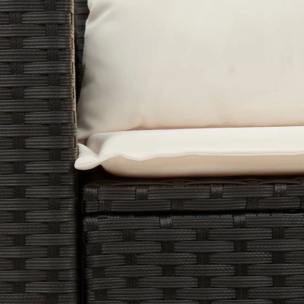 2-Seater Outdoor Garden Sofa Black Poly Rattan Storage Cushions