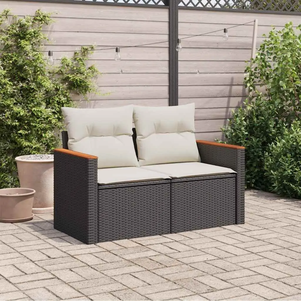 Modular Black Poly Rattan Outdoor Sofa for 2 People with Storage Cushions