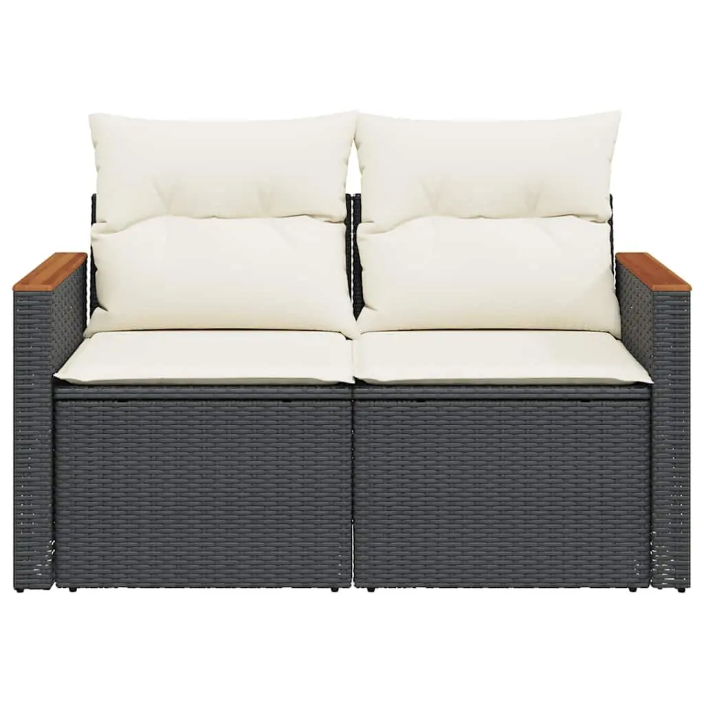 Modular Black Poly Rattan Outdoor Sofa for 2 People with Storage Cushions