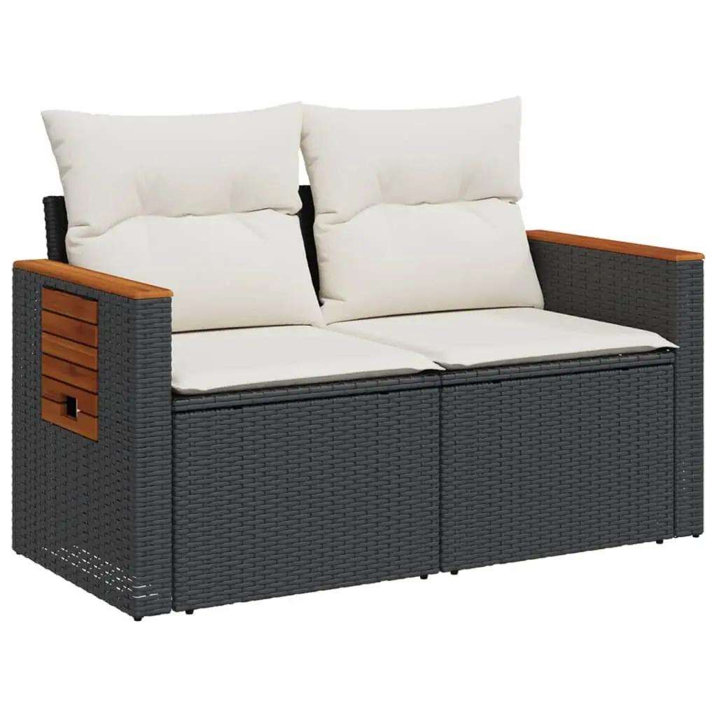 Outdoor Sofa 2-Seater Garden Furniture Black Poly Rattan with Cushions and Storage