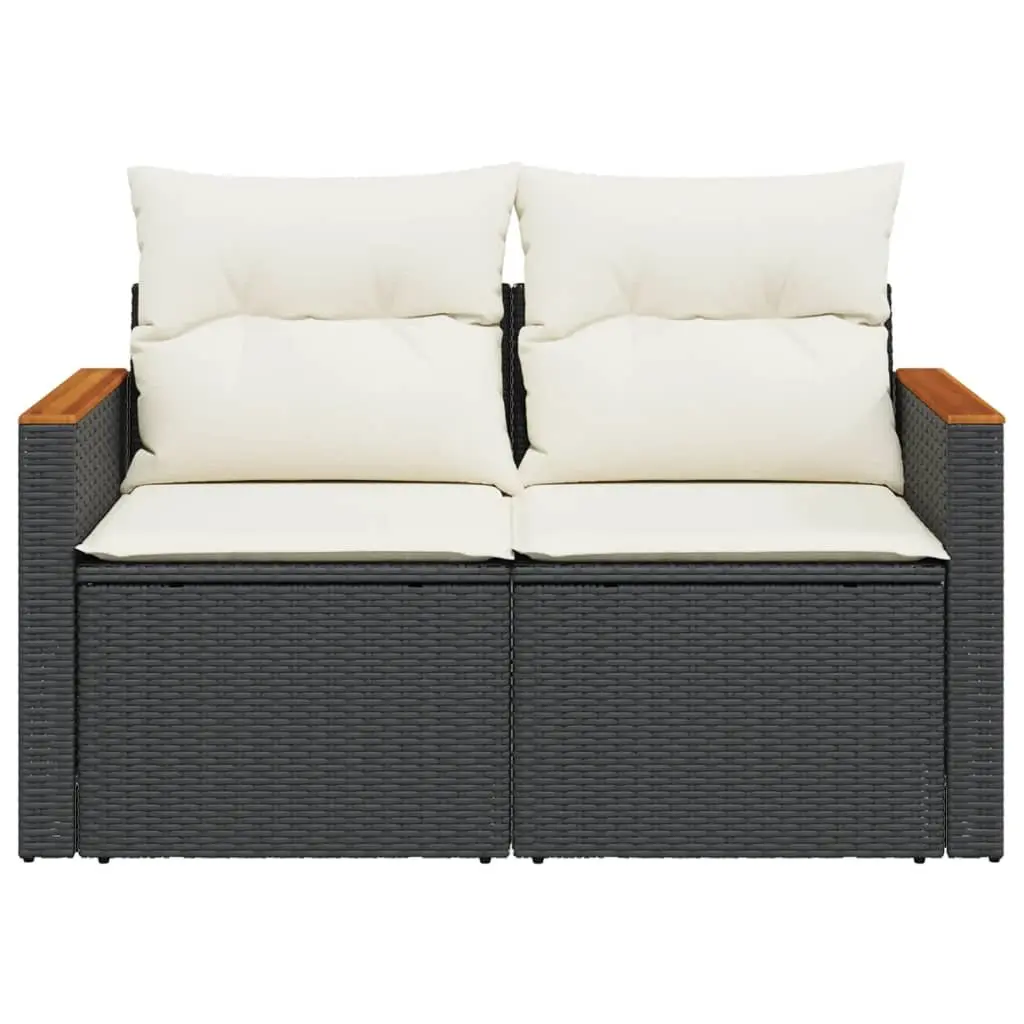 Outdoor Sofa 2-Seater Garden Furniture Black Poly Rattan with Cushions and Storage