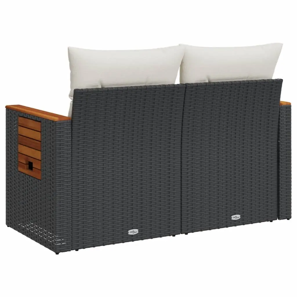 Outdoor Sofa 2-Seater Garden Furniture Black Poly Rattan with Cushions and Storage