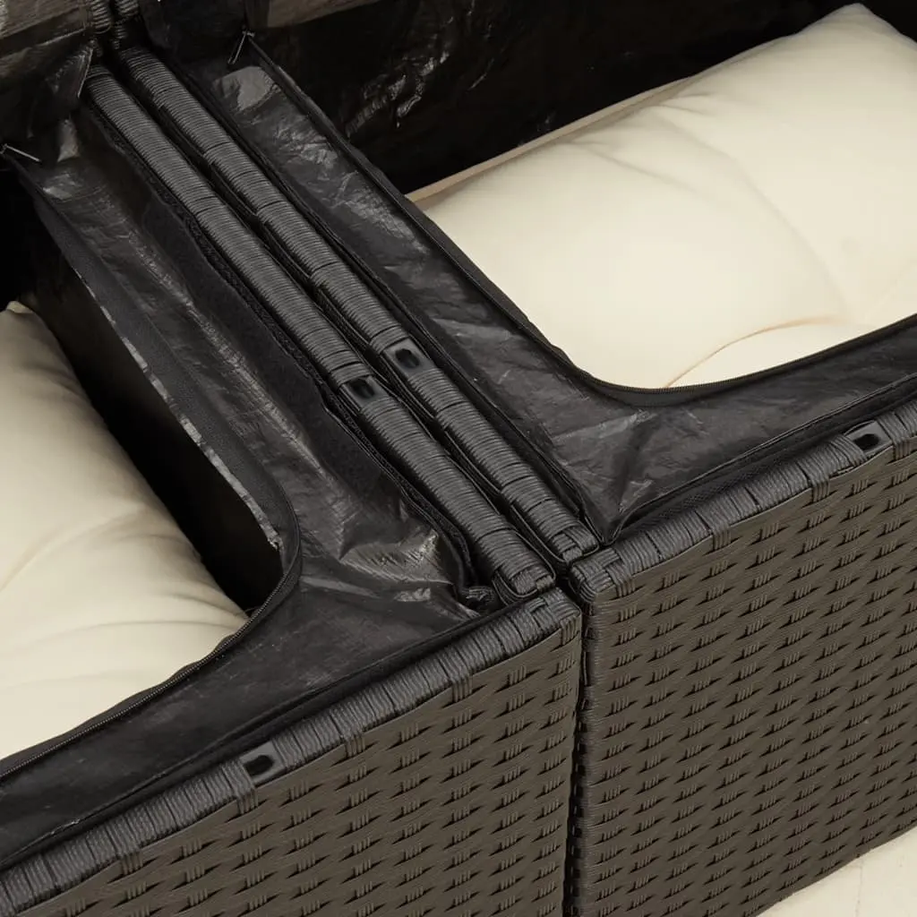 Outdoor Sofa 2-Seater Garden Furniture Black Poly Rattan with Cushions and Storage