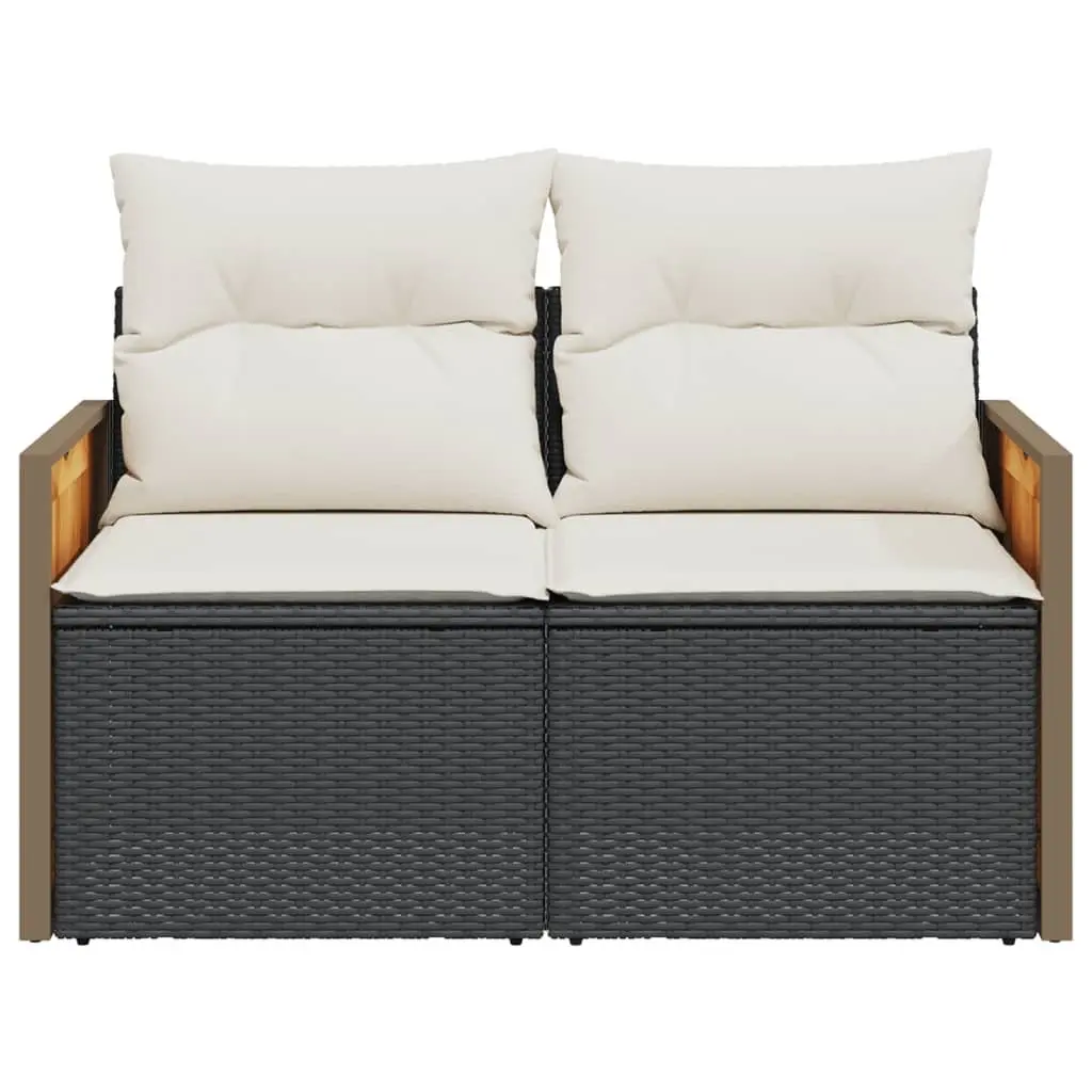 Outdoor Garden Sofa 2-Seater Black PE Rattan with Cushions Storage