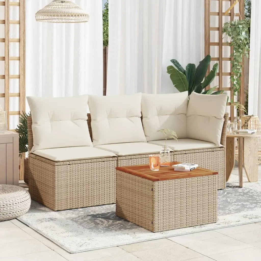 Outdoor Furniture Table Poly Rattan Acacia Wood Top Beige 55cm x 55cm x 37cm