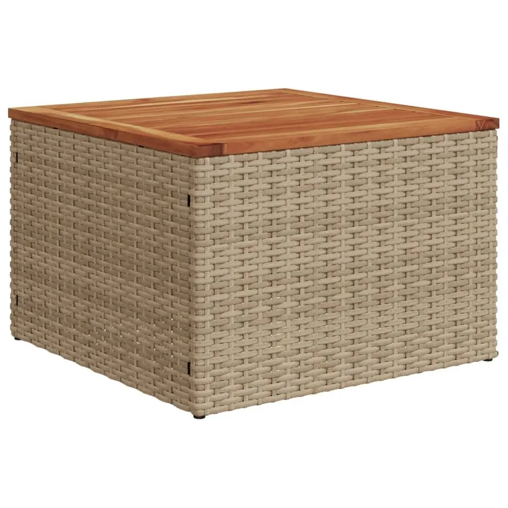 Outdoor Furniture Table Poly Rattan Acacia Wood Top Beige 55cm x 55cm x 37cm