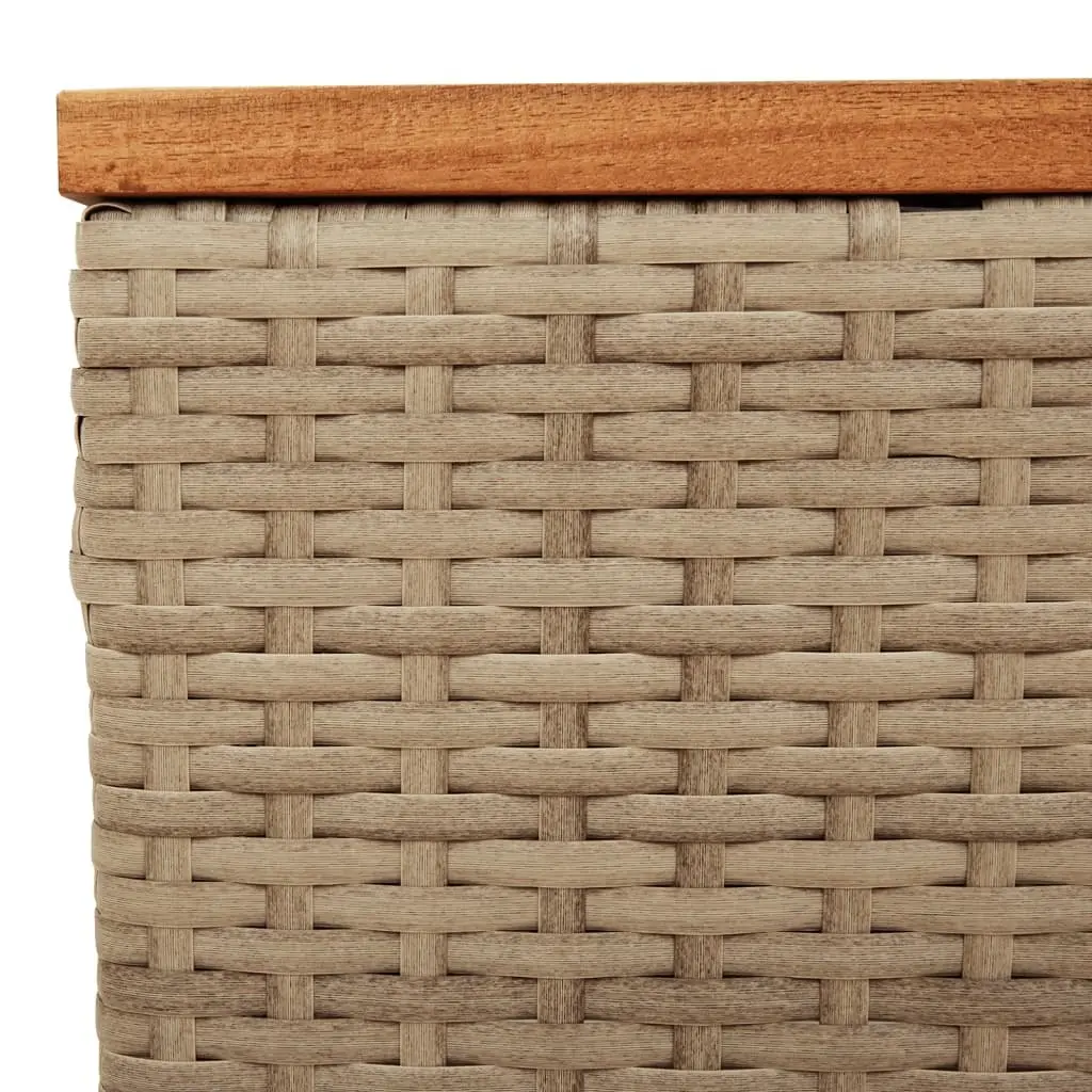 Outdoor Furniture Table Poly Rattan Acacia Wood Top Beige 55cm x 55cm x 37cm