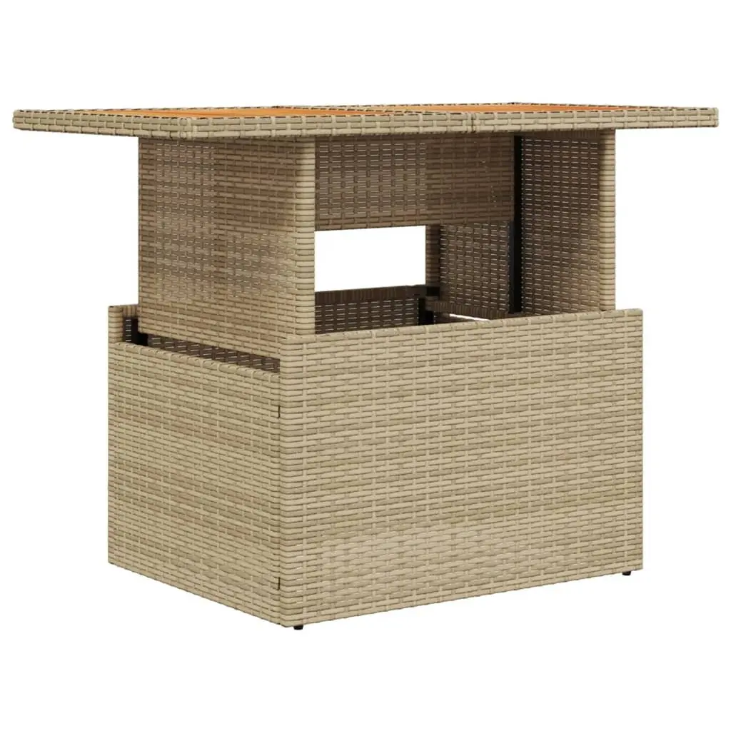 Garden Table Beige Adjustable Outdoor Furniture Acacia Wood PE Rattan Patio Dining