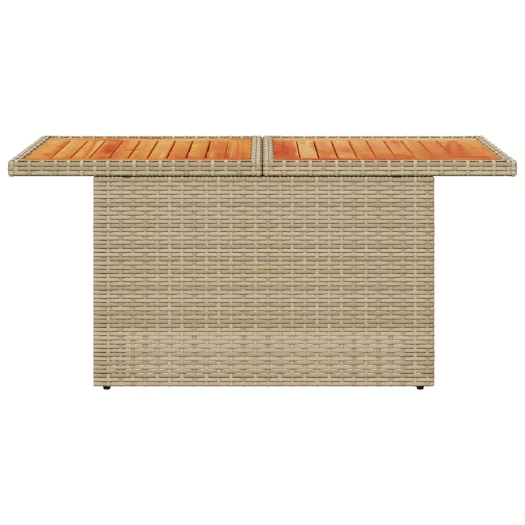 Garden Table Beige Adjustable Outdoor Furniture Acacia Wood PE Rattan Patio Dining