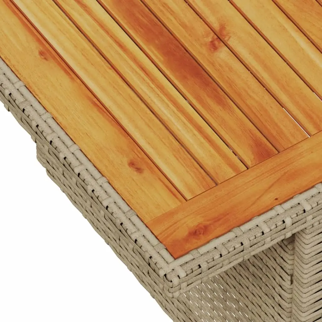 Garden Table Beige Adjustable Outdoor Furniture Acacia Wood PE Rattan Patio Dining