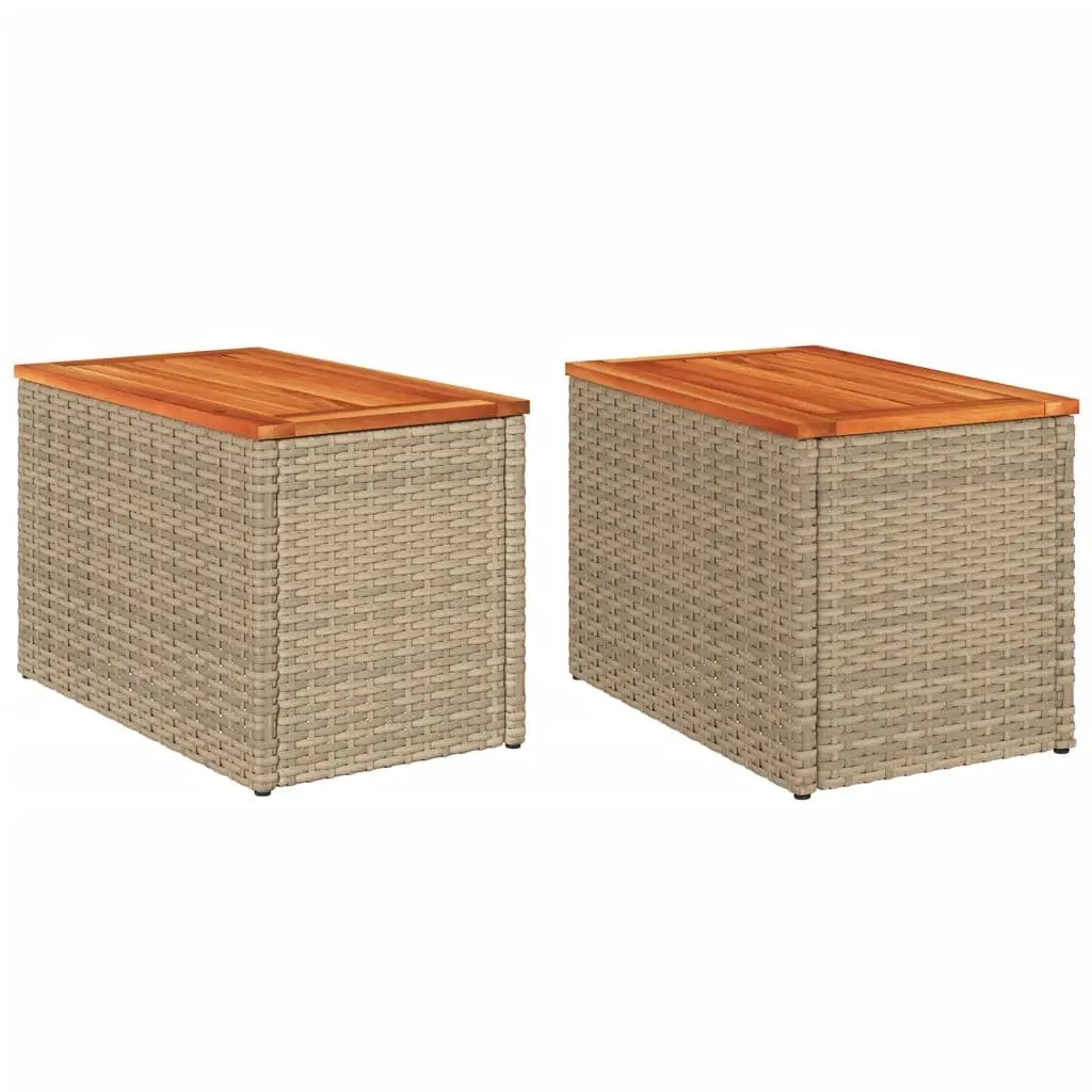 Outdoor Side Tables 2 pcs Beige PE Rattan Wood Top Garden Patio Furniture
