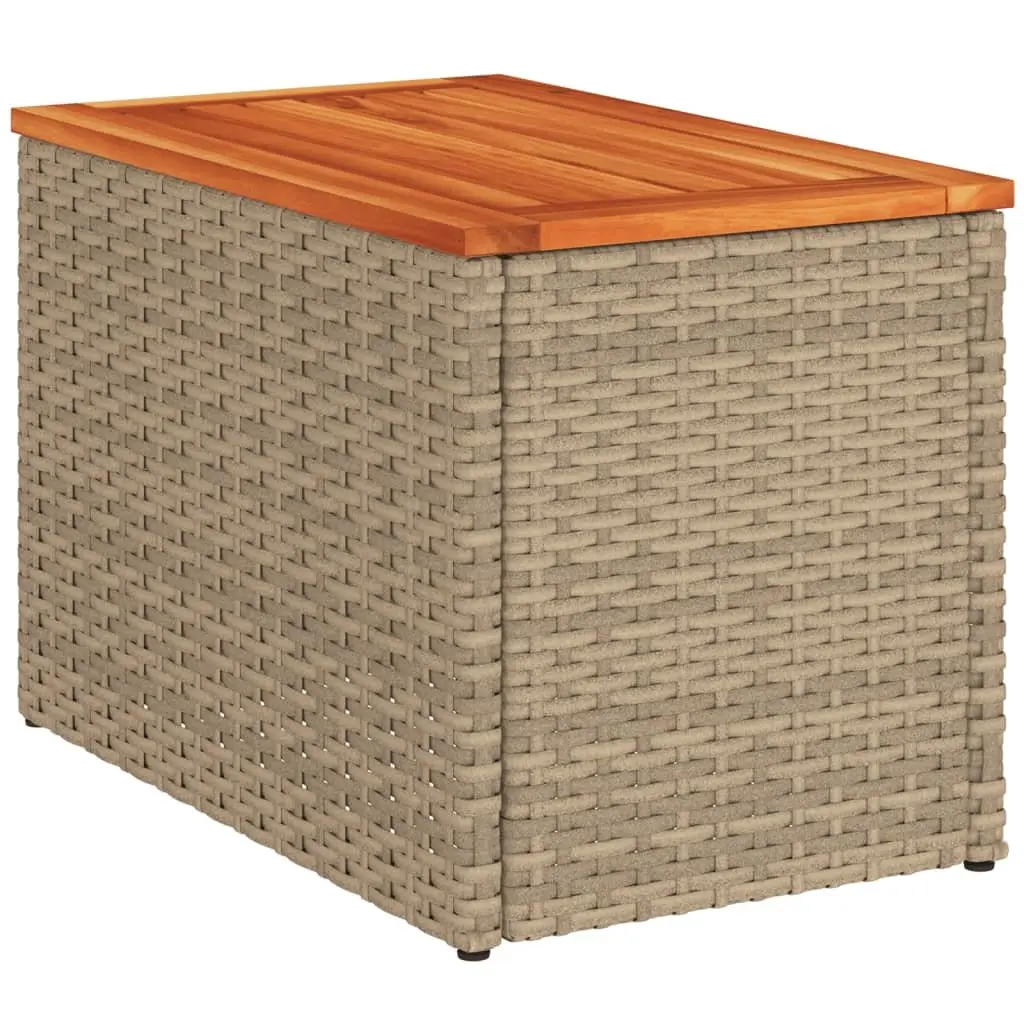 Outdoor Side Tables 2 pcs Beige PE Rattan Wood Top Garden Patio Furniture