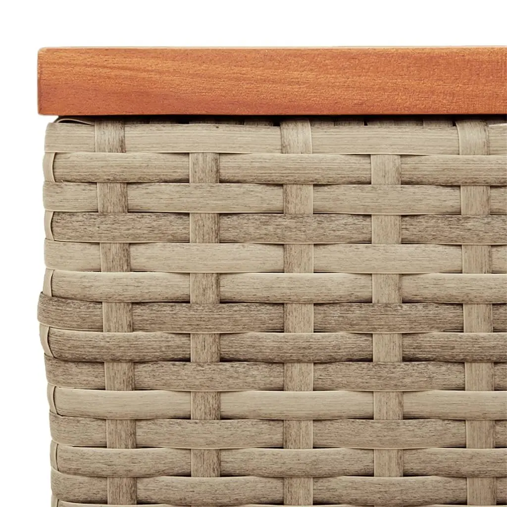 Outdoor Side Tables 2 pcs Beige PE Rattan Wood Top Garden Patio Furniture