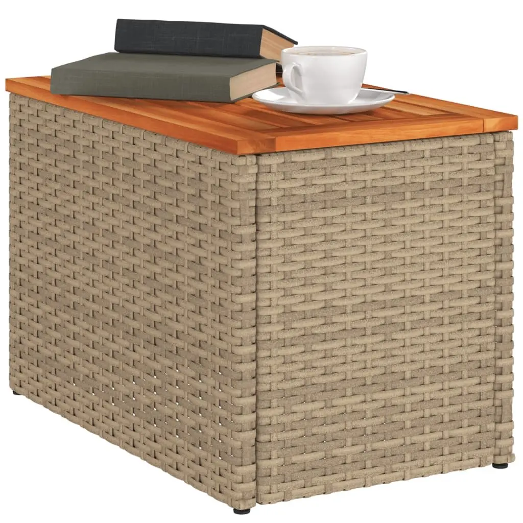 Outdoor Side Tables 2 pcs Beige PE Rattan Wood Top Garden Patio Furniture