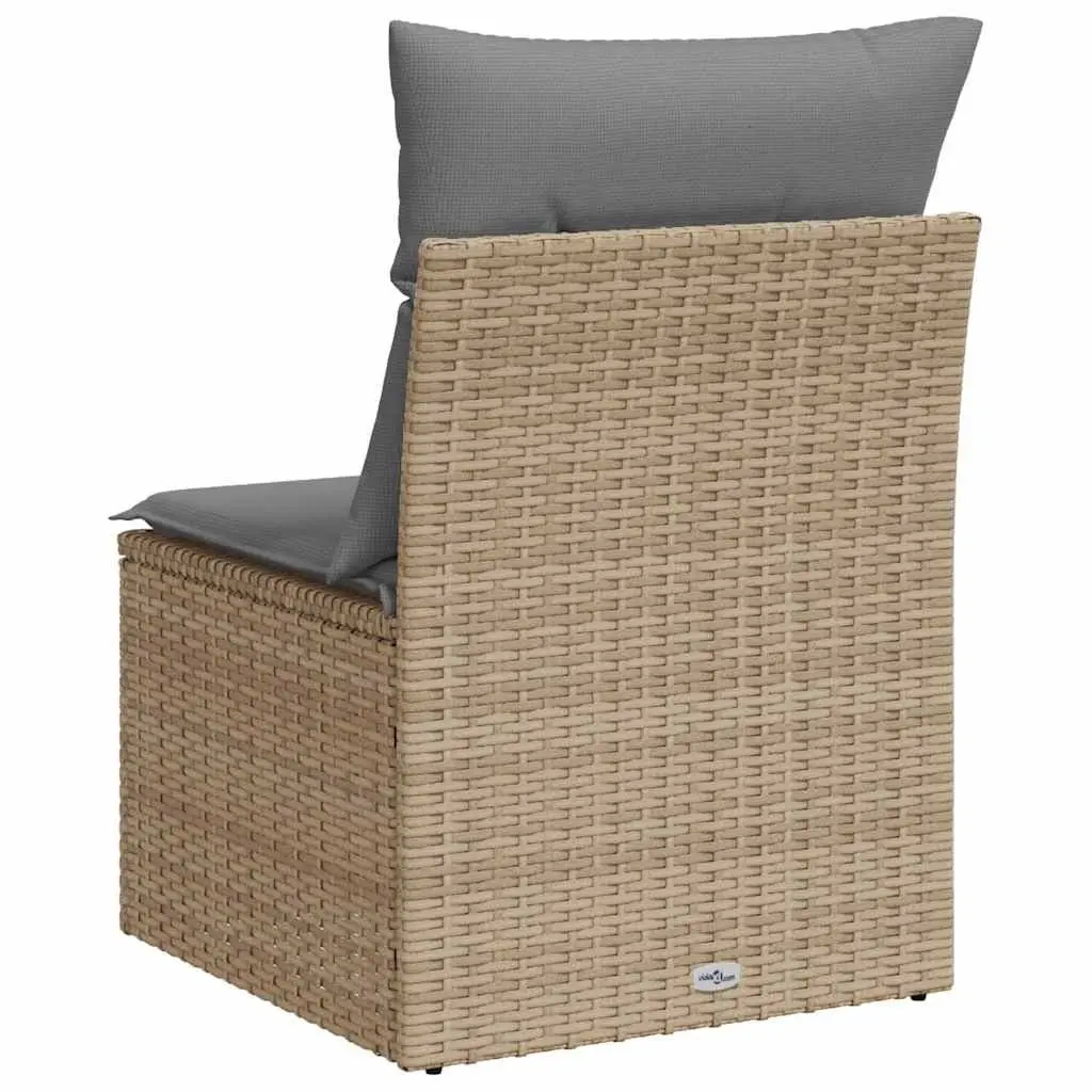 Garden Sofa Armless with Cushions Beige Poly Rattan Modular Outdoor Seating
