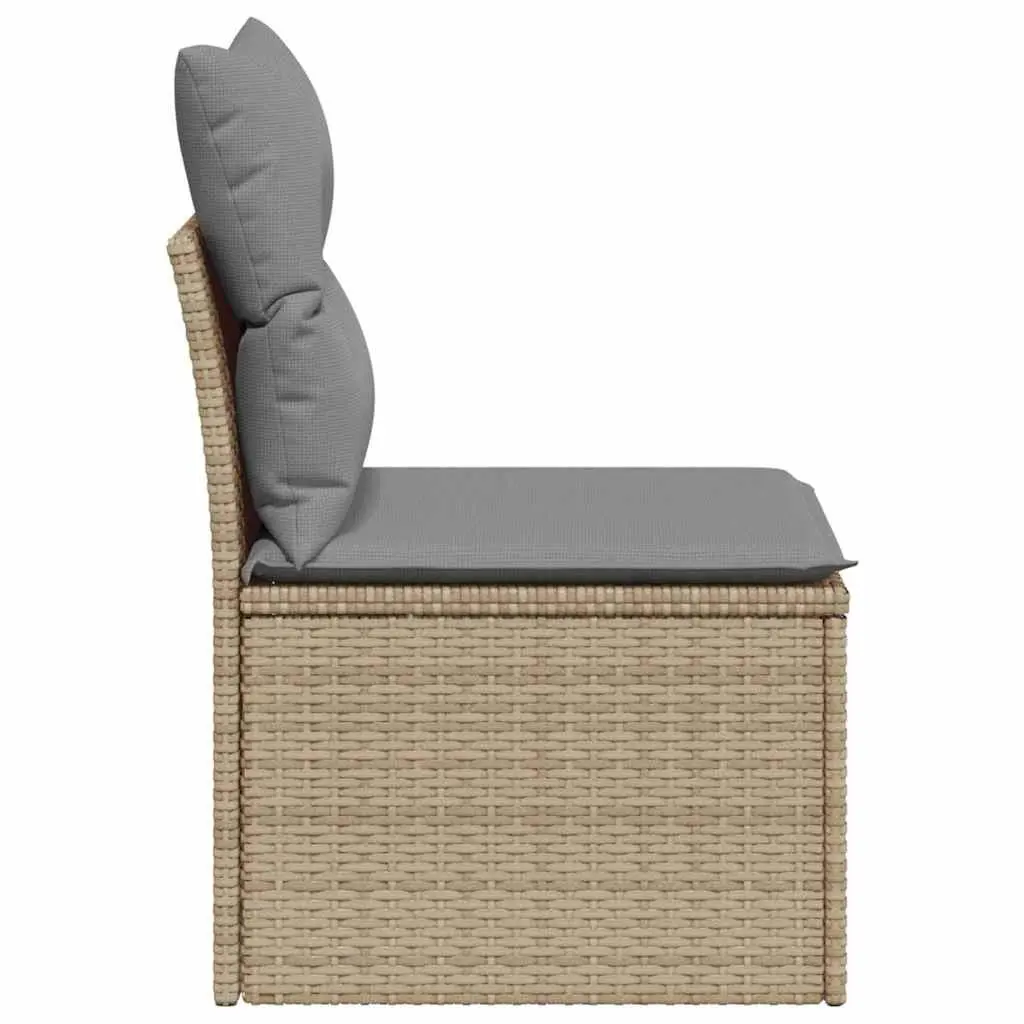 Garden Sofa Armless with Cushions Beige Poly Rattan Modular Outdoor Seating