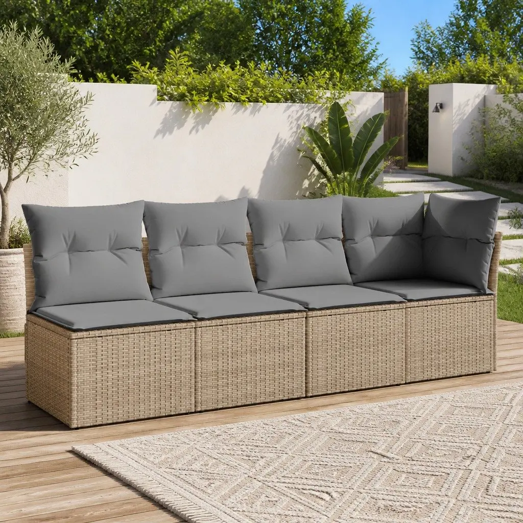 Outdoor Sofa 4-Seater Garden Furniture Set Beige Rattan Patio Lounge
