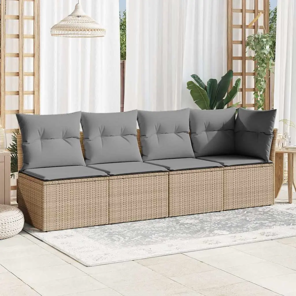 Outdoor Sofa 4-Seater Garden Furniture Set Beige Rattan Patio Lounge