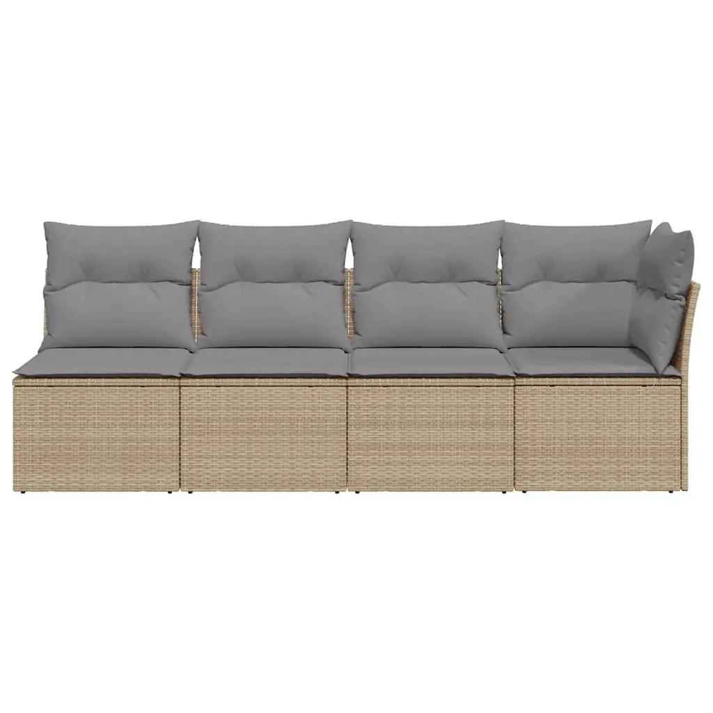 Outdoor Sofa 4-Seater Garden Furniture Set Beige Rattan Patio Lounge