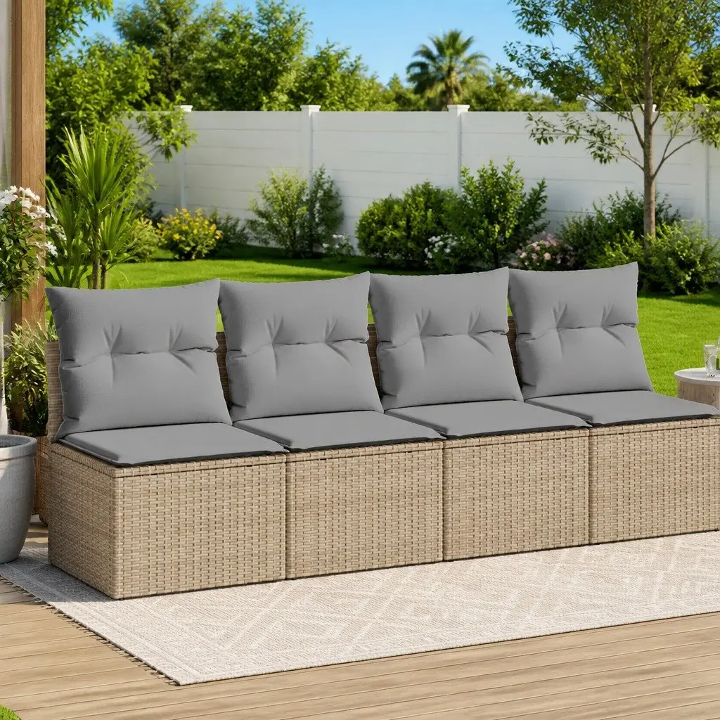 4-Seater Garden Sofa Outdoor Patio Furniture Modular PE Rattan with Cushions Beige