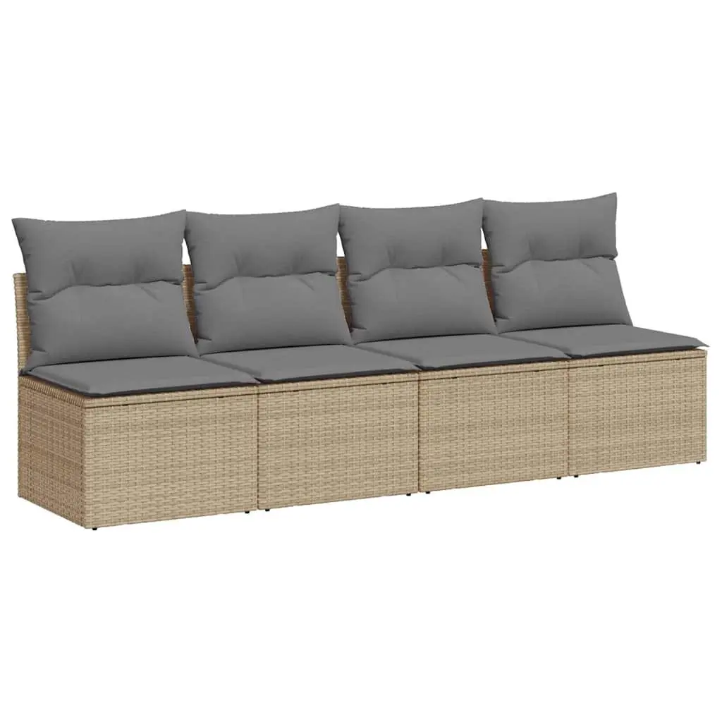 4-Seater Garden Sofa Outdoor Patio Furniture Modular PE Rattan with Cushions Beige