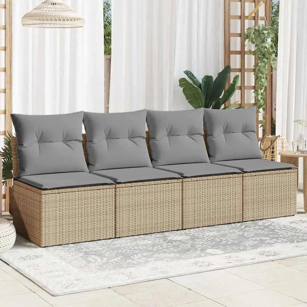 4-Seater Garden Sofa Outdoor Patio Furniture Modular PE Rattan with Cushions Beige