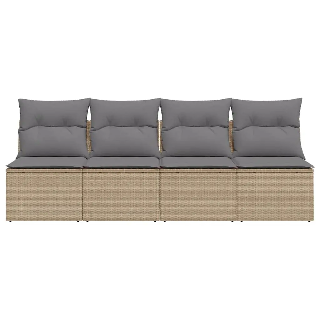 4-Seater Garden Sofa Outdoor Patio Furniture Modular PE Rattan with Cushions Beige