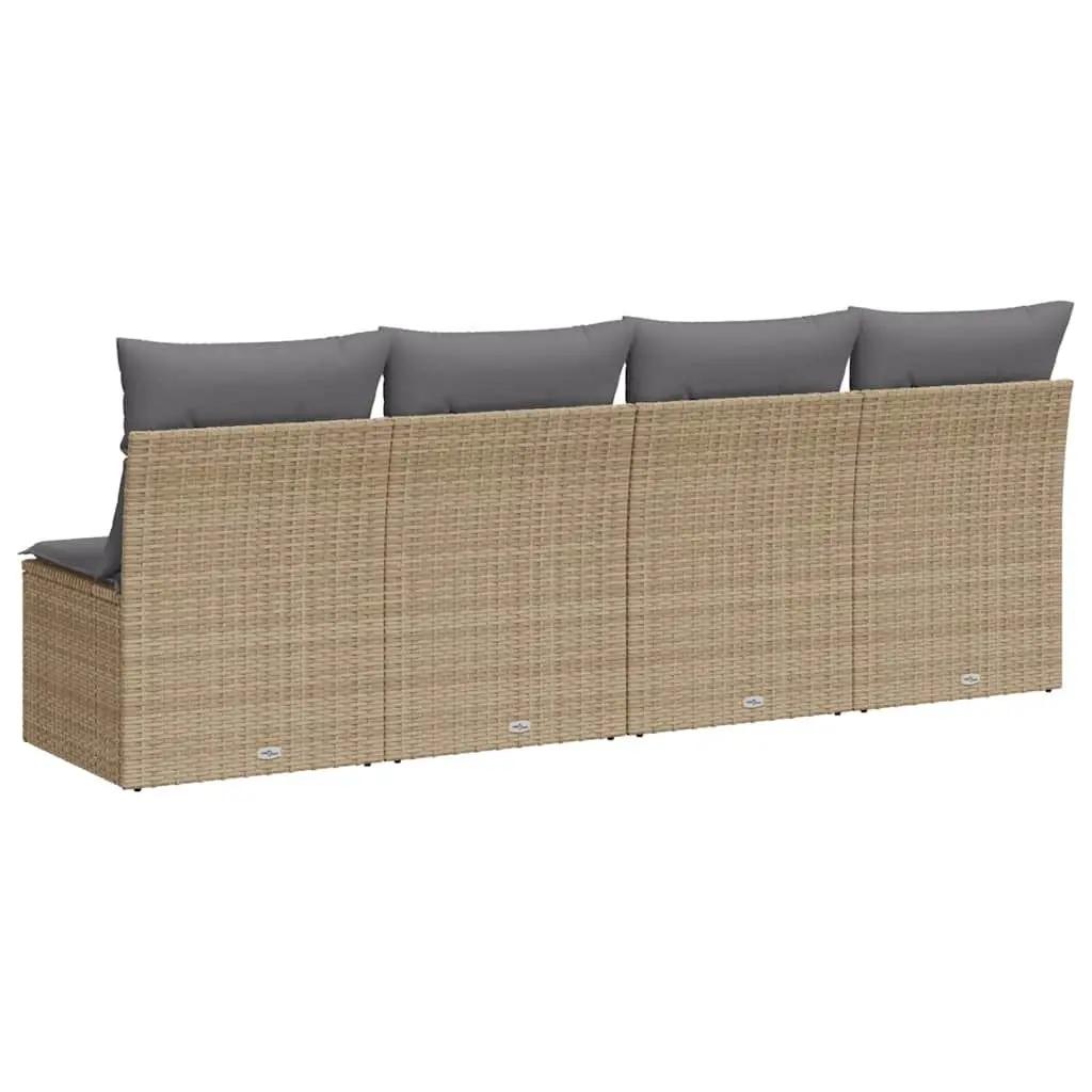 4-Seater Garden Sofa Outdoor Patio Furniture Modular PE Rattan with Cushions Beige
