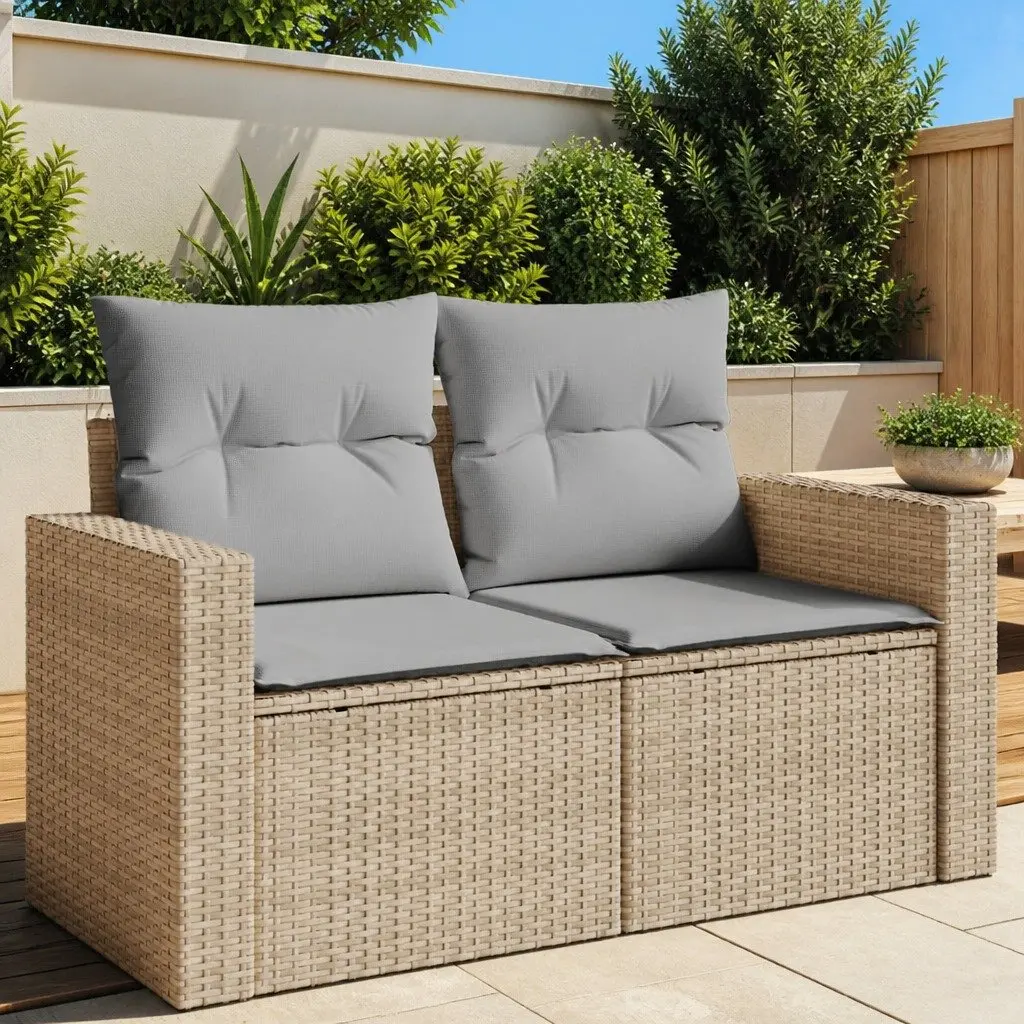 2-Seater Garden Sofa Outdoor Seating Beige PE Rattan with Cushions
