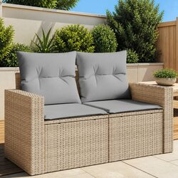 2-Seater Garden Sofa with Cushions Beige Outdoor Patio Seating Furniture