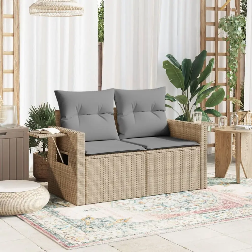 2-Seater Garden Sofa with Cushions and Side Table