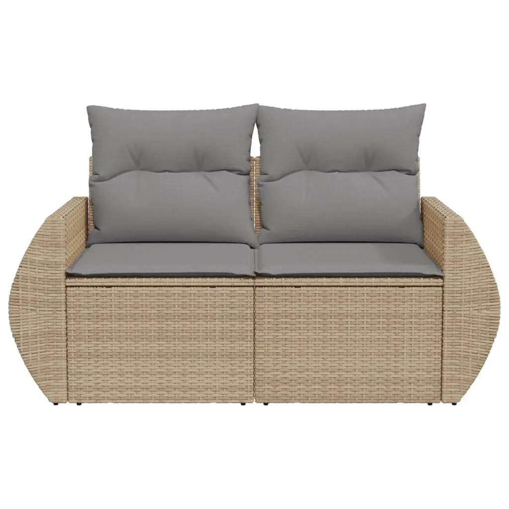 2-Seater Garden Sofa Outdoor Patio Furniture Beige Rattan Seating with Cushions