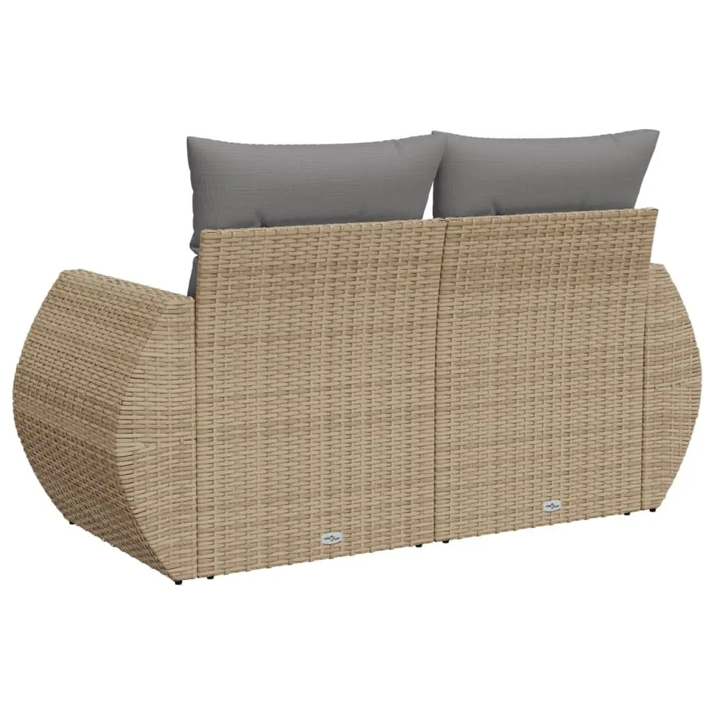 2-Seater Garden Sofa Outdoor Patio Furniture Beige Rattan Seating with Cushions