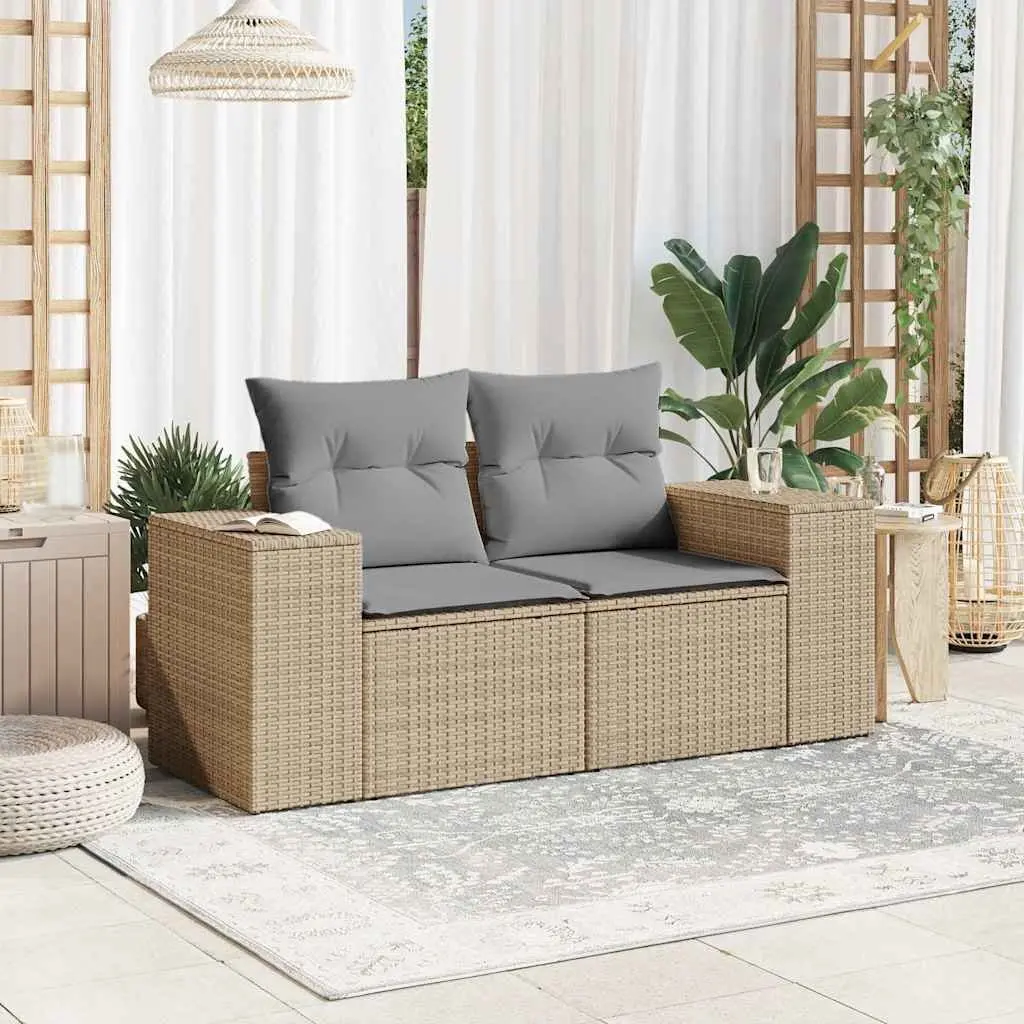 2-Seater Garden Sofa Outdoor Patio Furniture Beige Poly Rattan