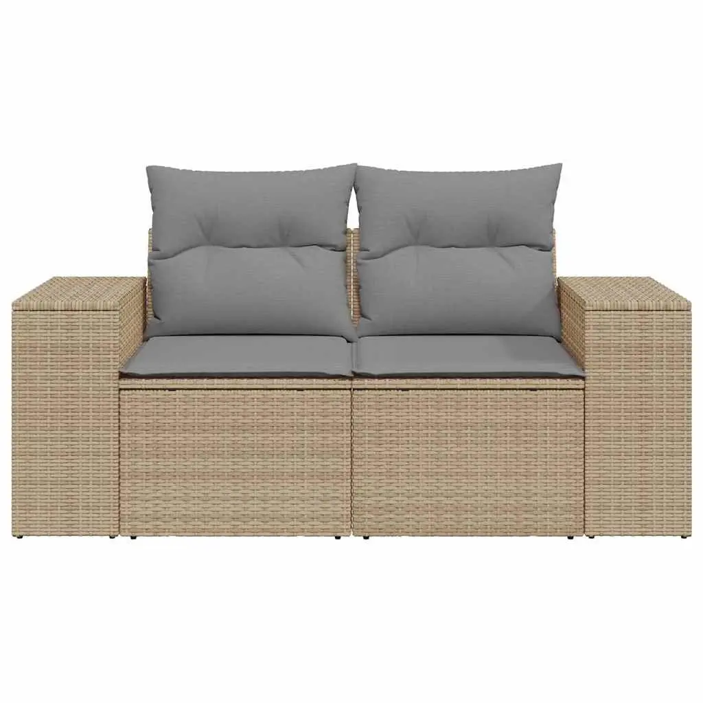 2-Seater Garden Sofa Outdoor Patio Furniture Beige Poly Rattan
