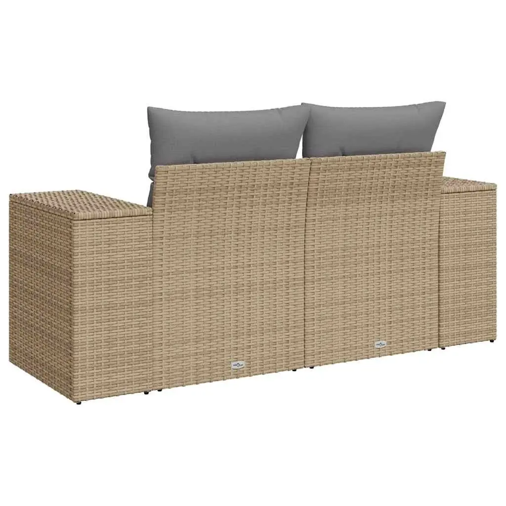 2-Seater Garden Sofa Outdoor Patio Furniture Beige Poly Rattan